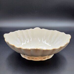 Teleflora Gifts Scalloped Bowl Oval Gold Trim Cream Vintage Serving Dish Read